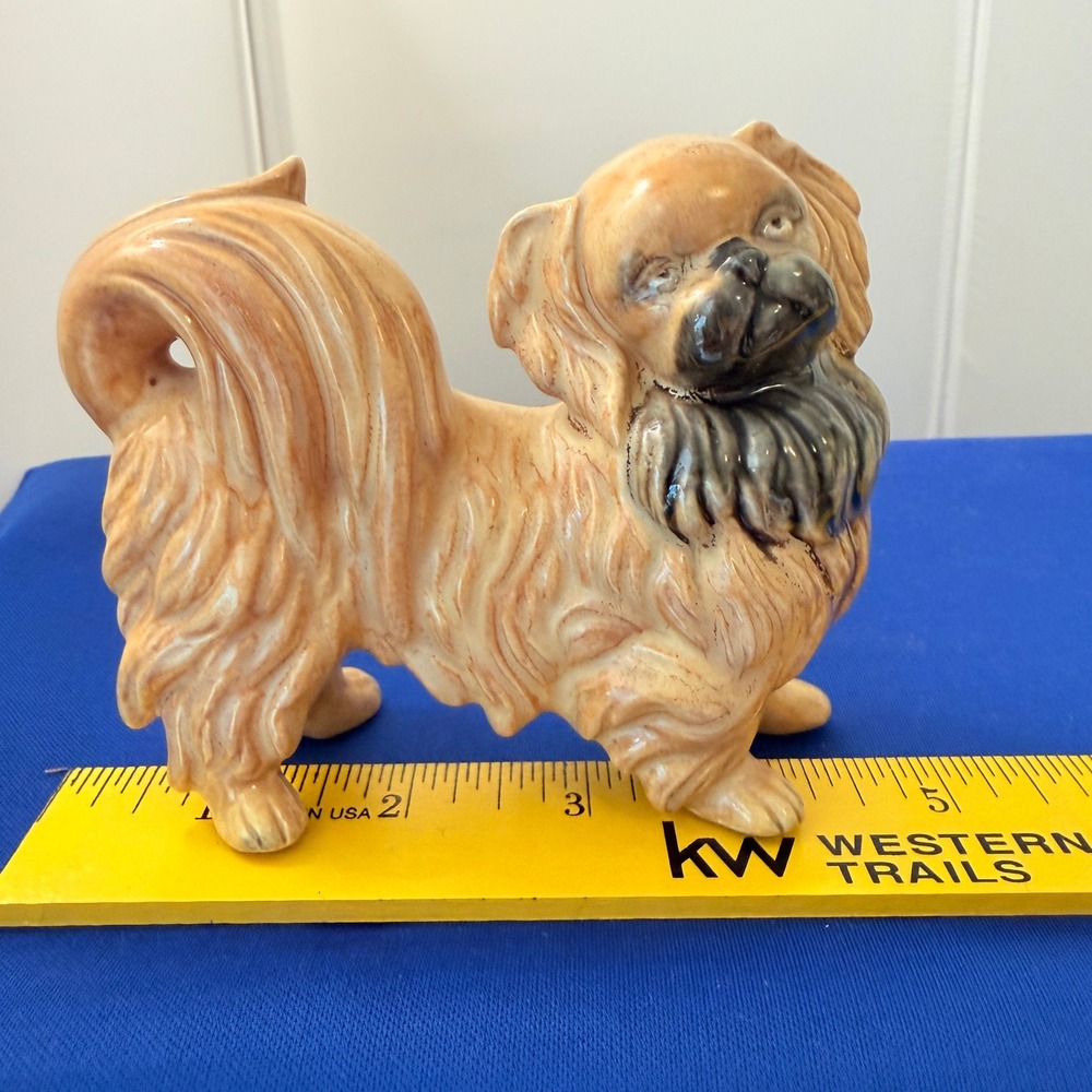 Vintage Pekingese Dog Figurine Ceramic Glazed Tan Brown Collectible Statuette - Picture 6 of 12